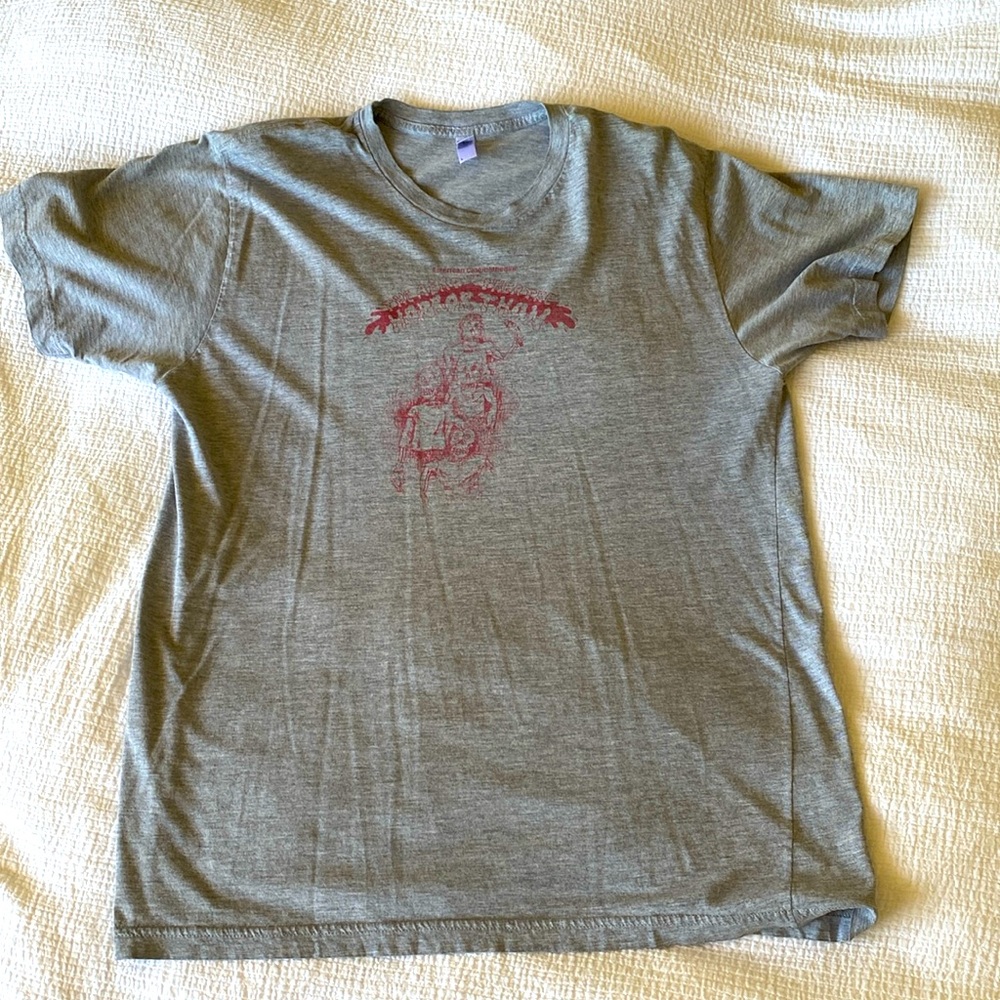 L T-shirt Ash grey. Used, rare find. Horrorthon film fest. American Apparel